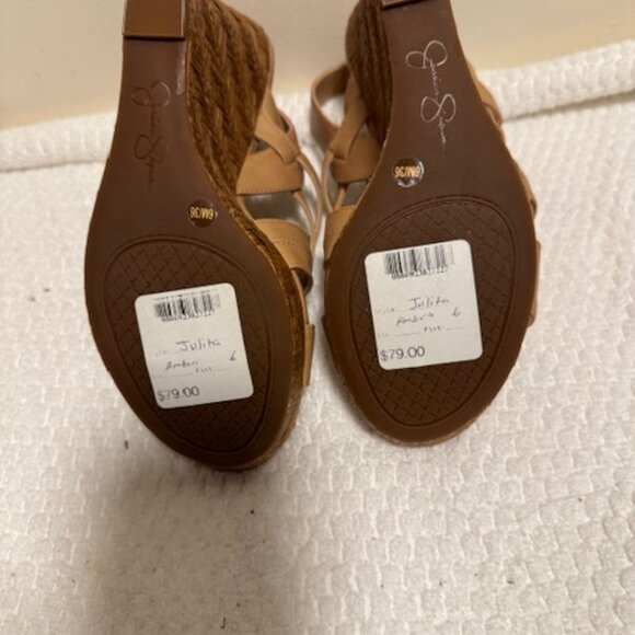 Jessica Simpson Tan Strappy Wedge Sandals Cork Platform Party - Picture 2 of 6